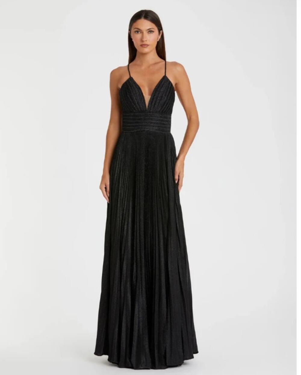 Mac Duggal Black-Tie Sparkle Pleated Open-Back Gown Size 4